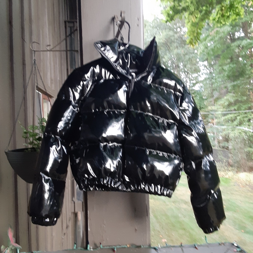 Patent Leather Cropped Puffer Jacket
